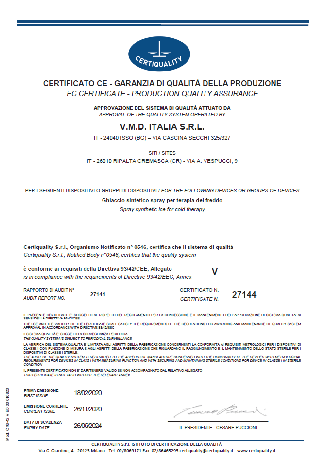 Certificato ghiaccio